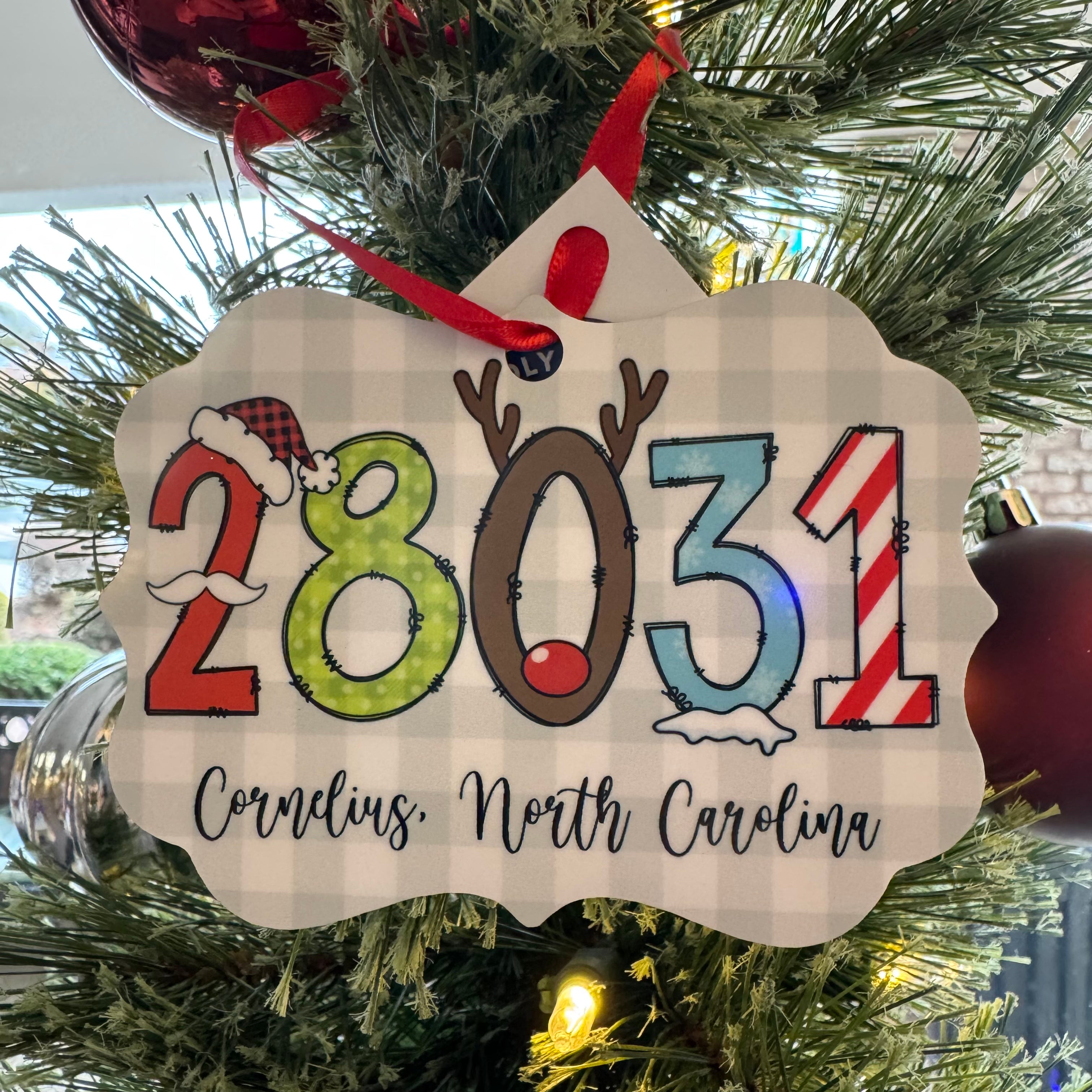 28031 Cornelius, North Carolina Christmas Font Ornament