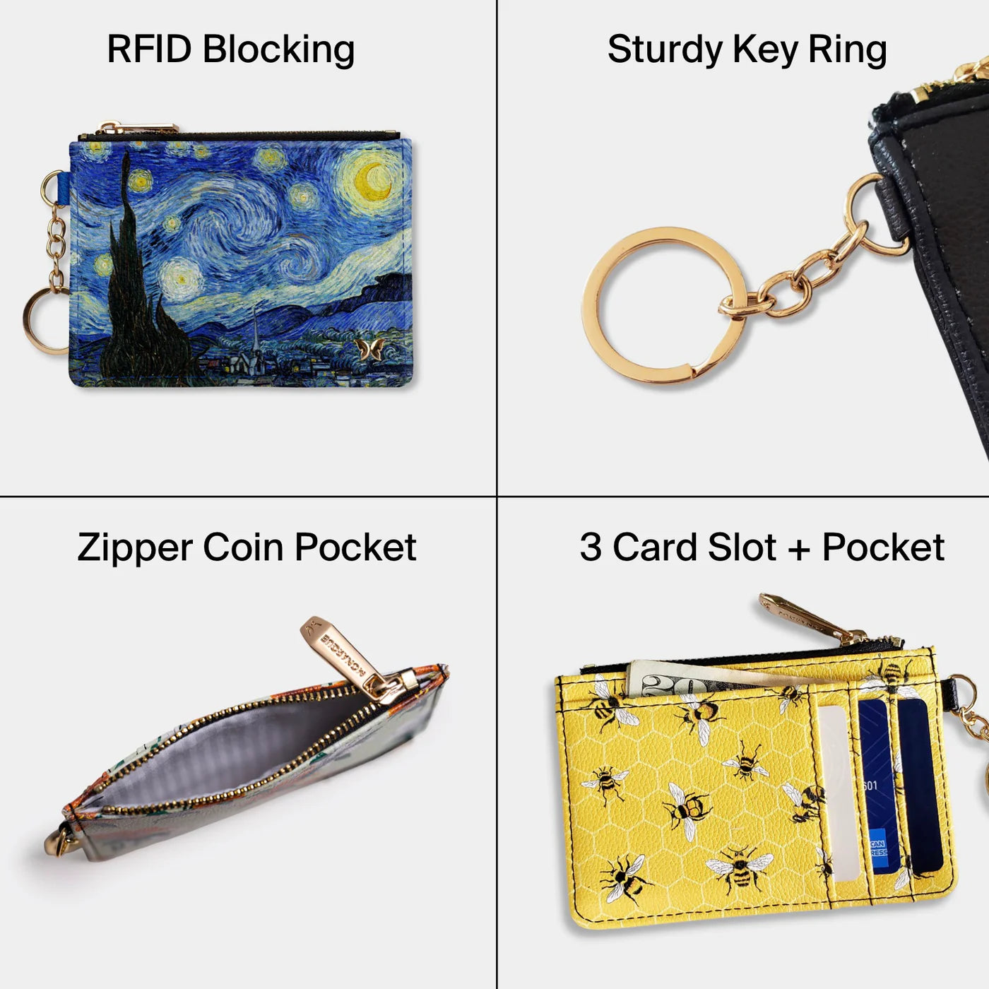 Blue Marble Night RFID Keychain Wallet