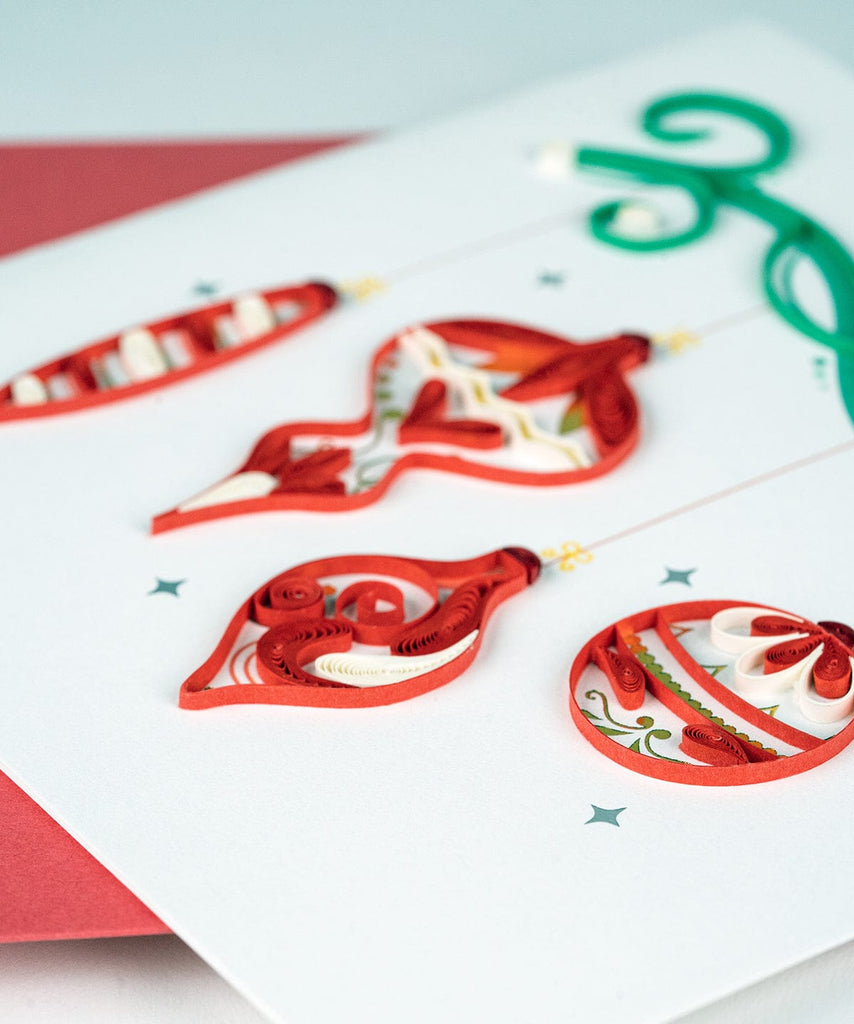 Quilled Red Christmas Ornaments Greeting Card